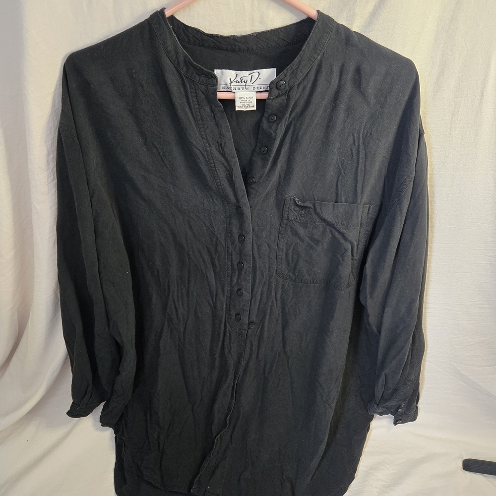 Vintage 90's Katy D. Black Button-Front  Blouse